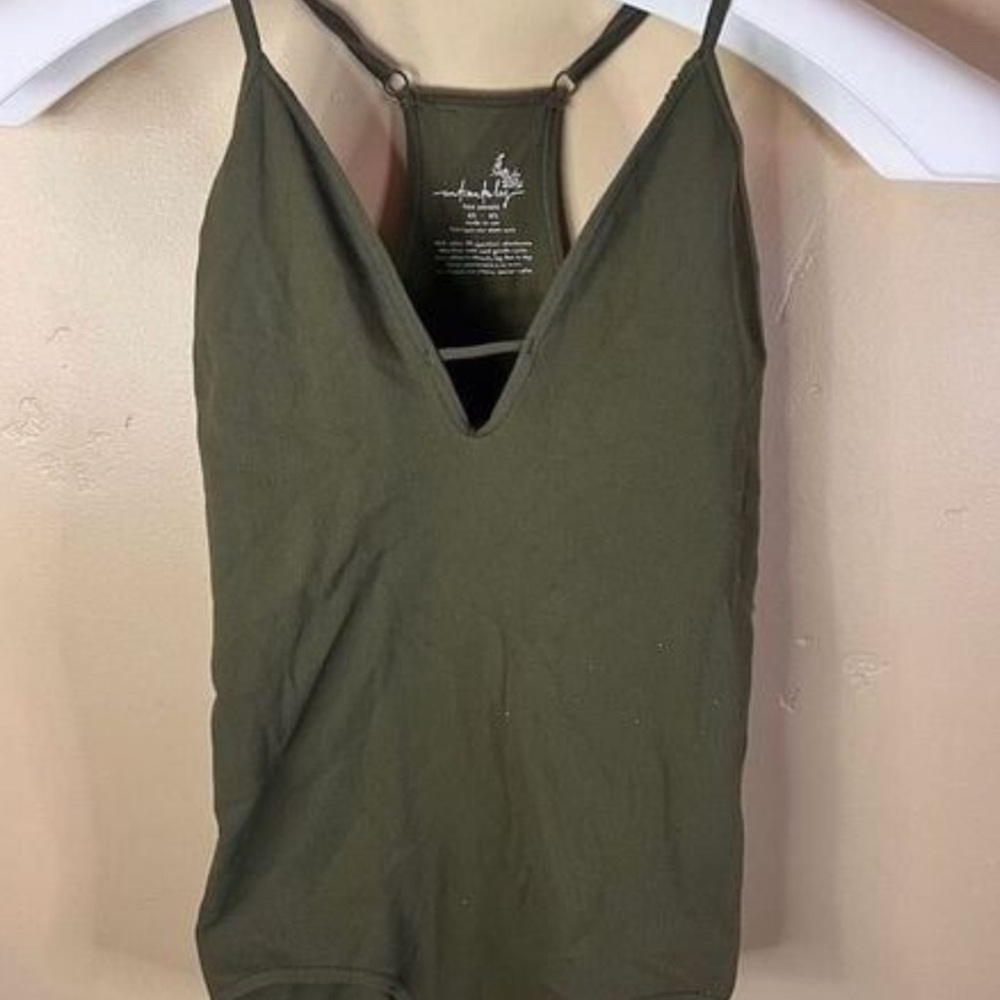 Free People Olive Green V-Neck Tank Top